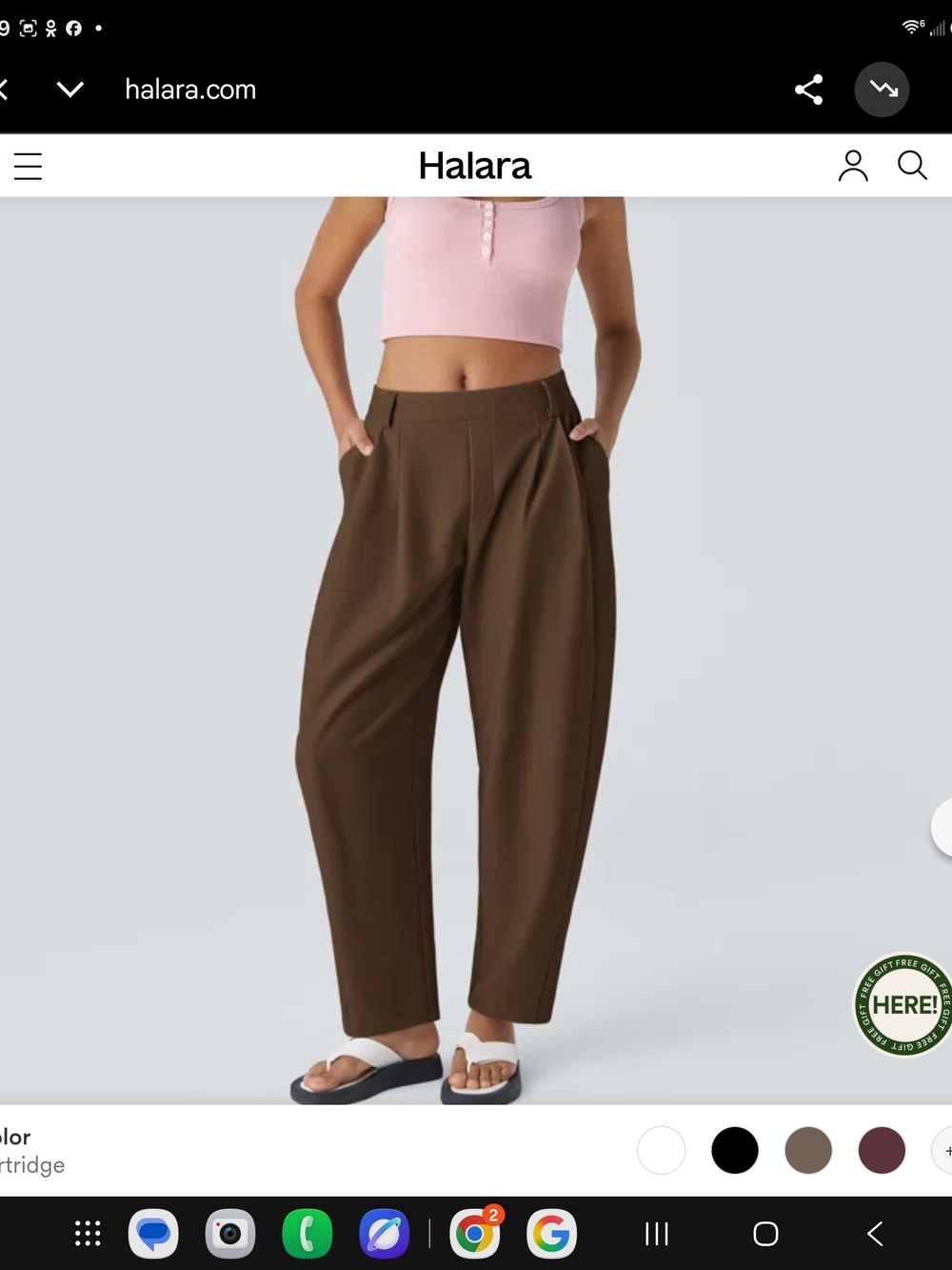 HALARA Wide-Leg Pleated Jumpsuit-Style Pants in Brown